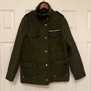 H&M Women’s Size 10 100% Cotton Olive Green Military Cargo Jacket